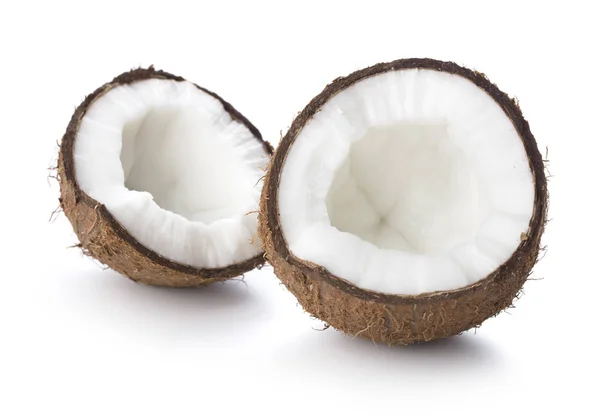 ココナッツの白い背景で隔離の つの半分 — ストック写真