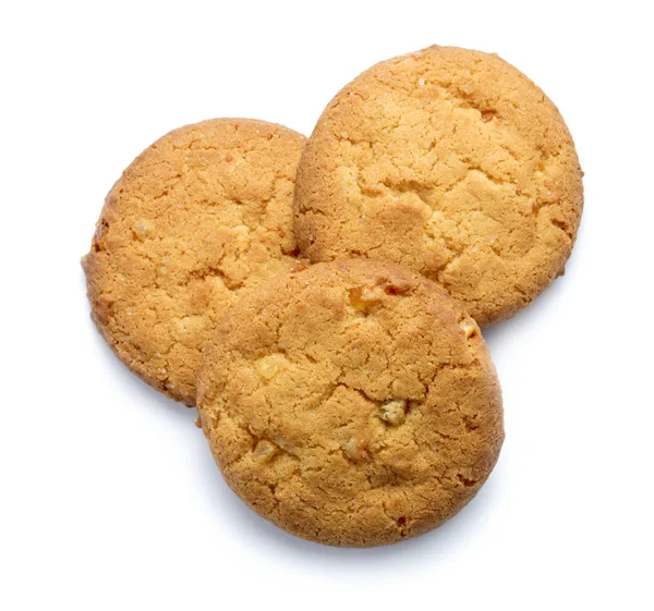 Tres Galletas Avena Aisladas Sobre Fondo Blanco — Foto de Stock