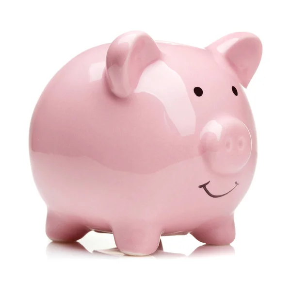 Één Keramische Piggy Bank Geïsoleerd Witte Achtergrond — Stockfoto