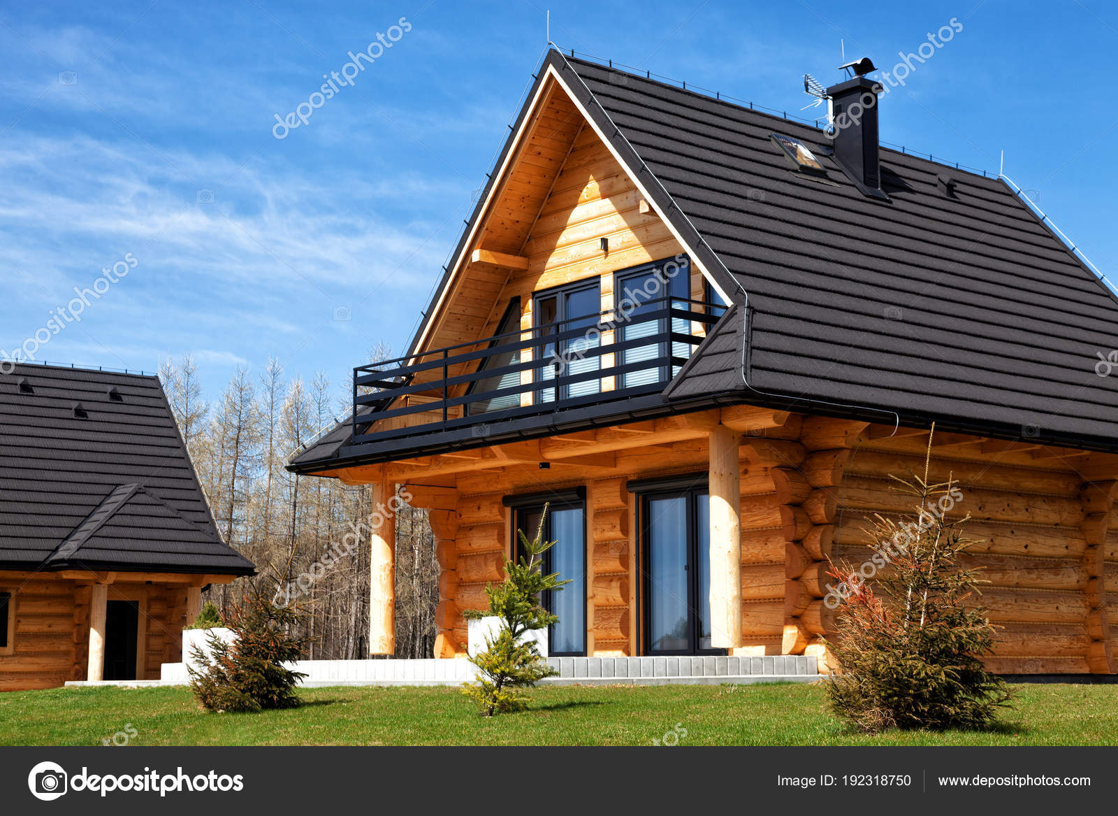 A housing estate of modern wooden houses stock image