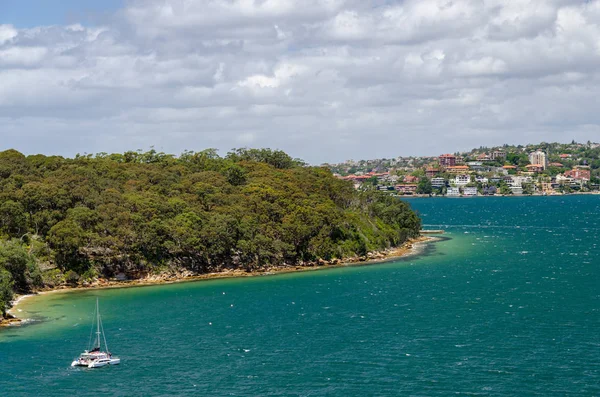 Beautiful taylors bay area with a boat catamaran — 스톡 사진