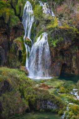 Hırvatistan 'ın Plitvice Jezera Park kentinde şelaleler.