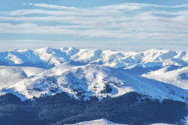 Kışın karla kaplı dağların manzarası