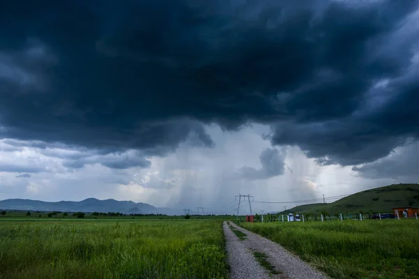 Landscape Spring Field Dramatic Sky Rain Clouds — Stock Photo, Image