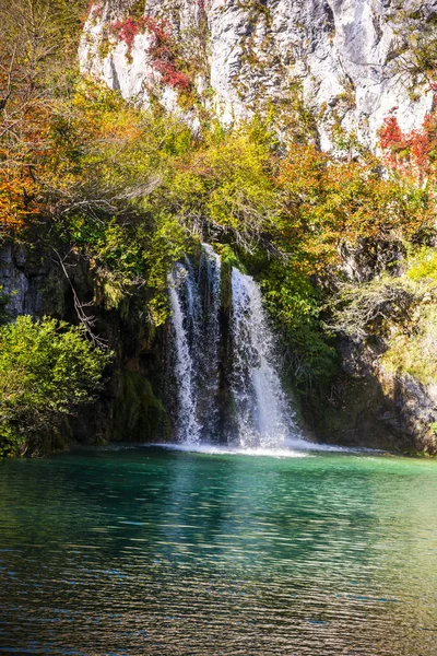 Ormanda Doğada Gölde Çağlayan Şelale — Stok fotoğraf