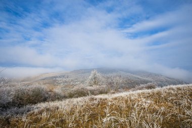 Soğuk kış dağları manzara ve tepeler 