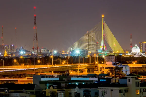 Banguecoque Cidade Noite Rama Ponte — Fotografia de Stock