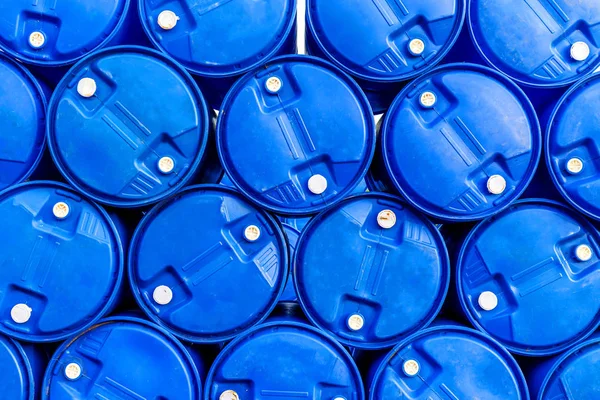 Oil barrels or chemical drums stacked up — Stock Photo, Image