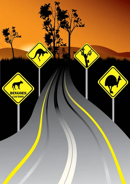澳大利亚道路标志在路旁边 — 图库矢量图片