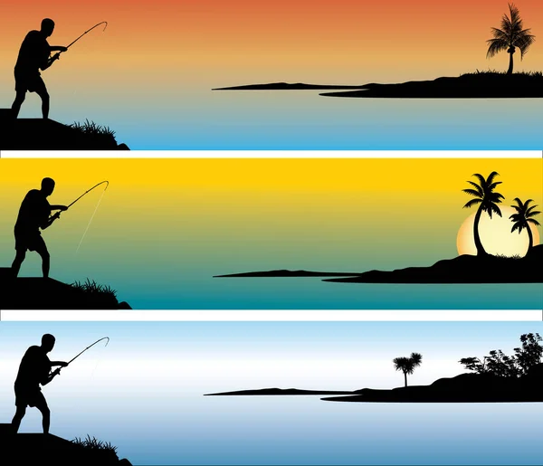 Pescador con diferentes colores de fondo — Vector de stock