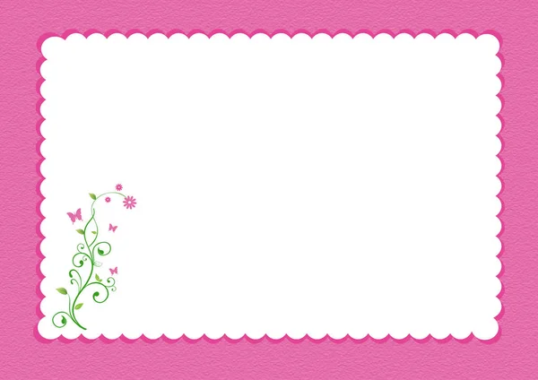 Borda escalopada rosa com design floral — Vetor de Stock