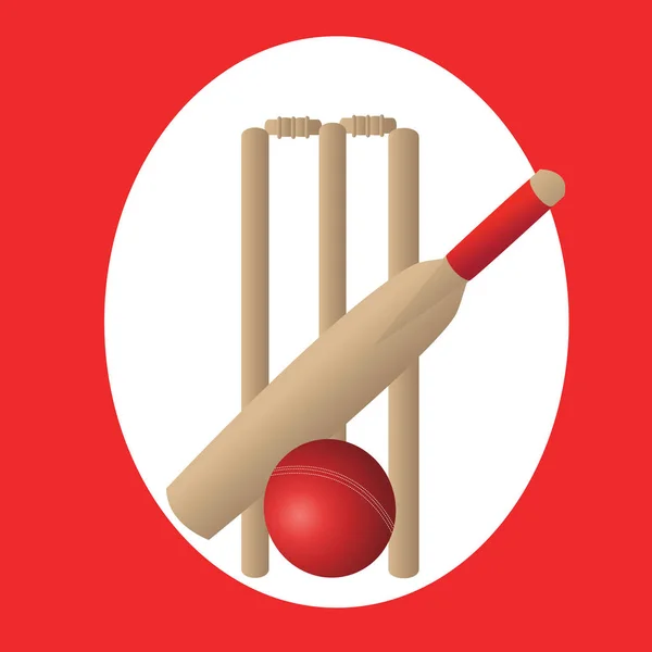 Juego de cricket con fondo rojo y blanco — Vector de stock