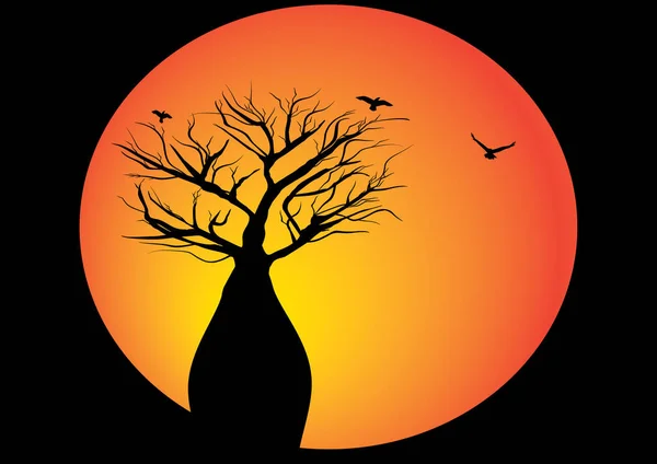 Boabe strom s měsícem a ptáci — Stockový vektor