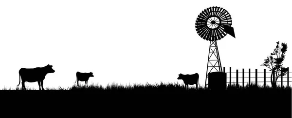Vaches marchant vers le moulin à vent — Image vectorielle