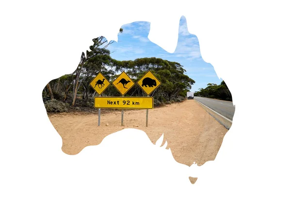 Australian map and animals sign on the road — Stock Photo, Image