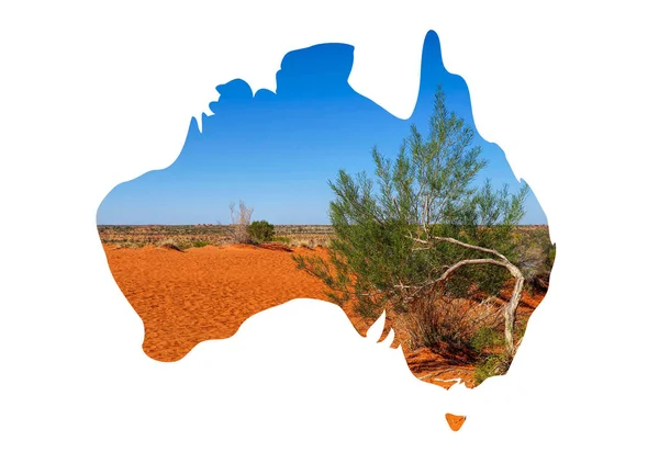 Austrália mapa com cena do outback — Fotografia de Stock