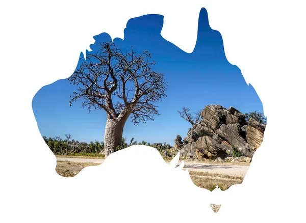 Australia mappa con boaboab — Foto Stock