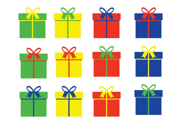 Простые подарочные коробки в четырех цветовых вариациях — стоковое фото