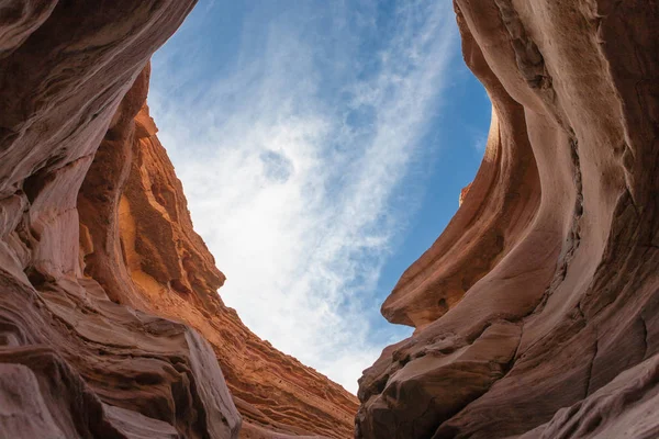 Red Sandstone walls with sky in the Red Canyon in Israel