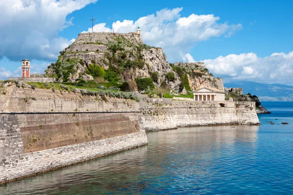 Den Gamla Fästningen Korfu Stad Med Trevlig Molnlandskap Korfu Grekland — Stockfoto
