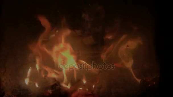 Flammes dans la cheminée derrière le verre fumé — Video