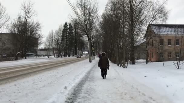 Går ner på gatan i vinter — Stockvideo