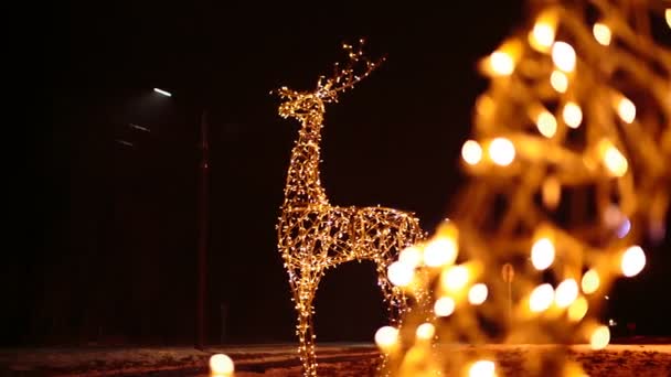 Φωτεινά Χριστούγεννα φωτισμούς ελάφια — Αρχείο Βίντεο
