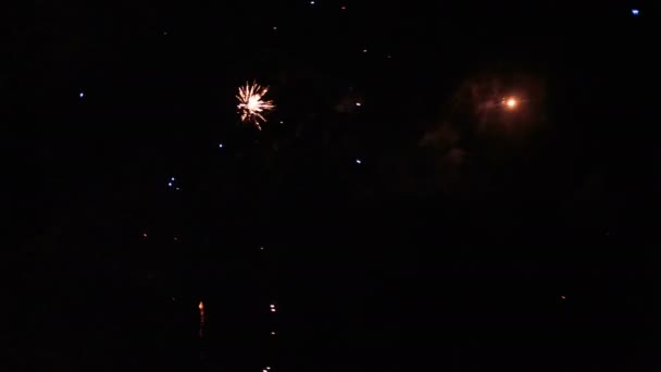 Krachtige vuurwerk in de nachtelijke hemel — Stockvideo