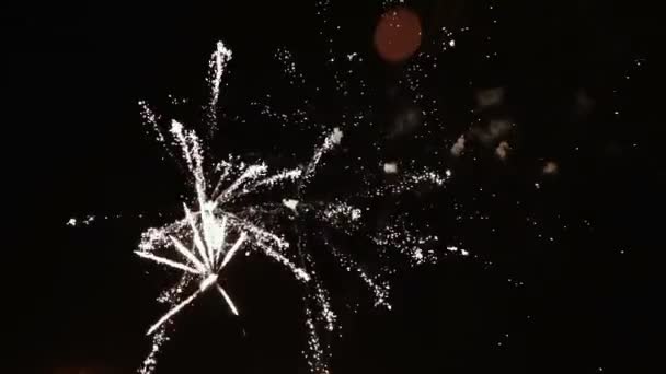 Krachtige vuurwerk in de nachtelijke hemel — Stockvideo