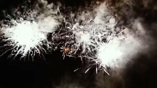 Мощный фейерверк в ночном небе — стоковое видео