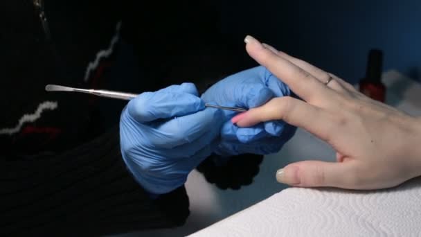 Roze nagellak toe te passen op de nagel — Stockvideo