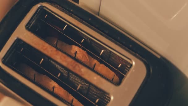 Ekmeği tost kızartma closeup video lapse time — Stok video