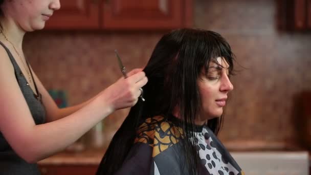 Сушка і розчісування волосся — стокове відео