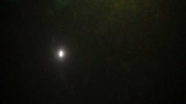 Яркий фейерверк в ночном небе во время снегопада — стоковое видео