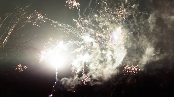 Poderosos fuegos artificiales en el cielo nocturno — Foto de Stock