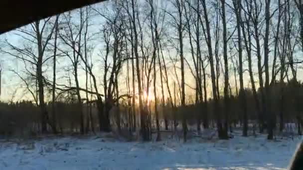 Ráno zima svítání v okně auta během jízdy — Stock video