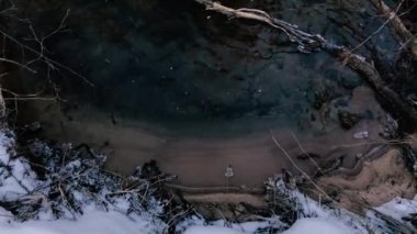 Nehir erken Bahar üst görünümünde kıyıya yakın.