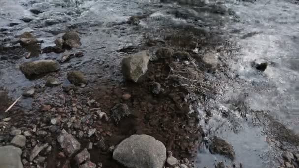 Río está lavando las piedras con su corriente . — Vídeos de Stock