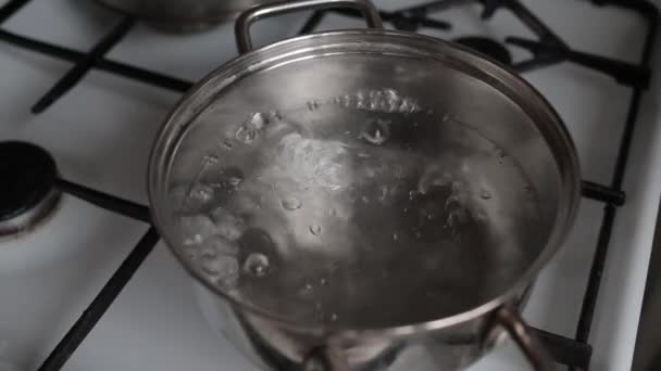 Acqua bollente in una casseruola — Video Stock