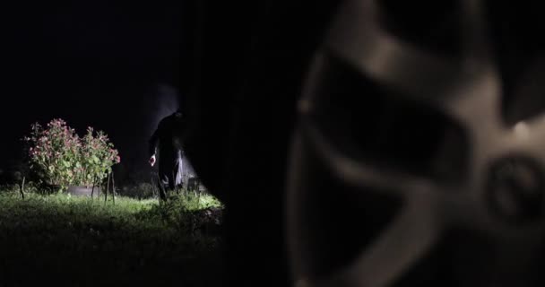 Люди готовят шашлыки по ночам — стоковое видео
