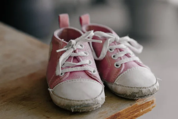 Old baby sneakers closeup photo. — Stock Photo, Image
