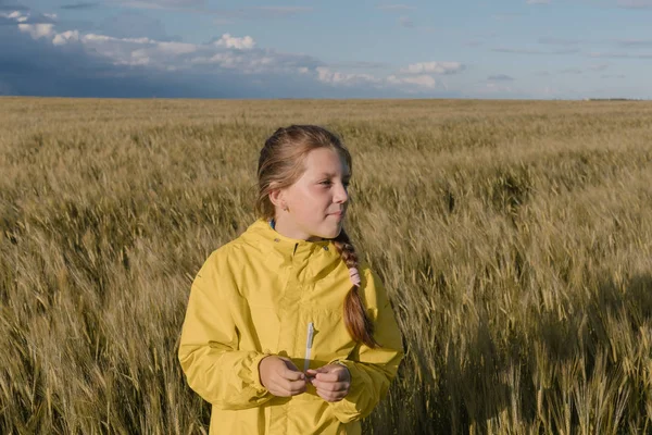 Teen girl in a yellow field. — Stock Photo, Image