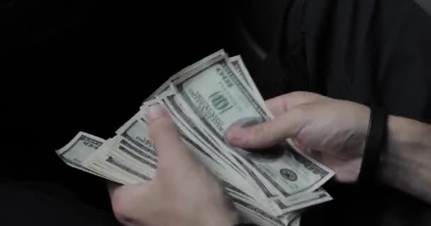 Bundel van dollars in de handen — Stockvideo