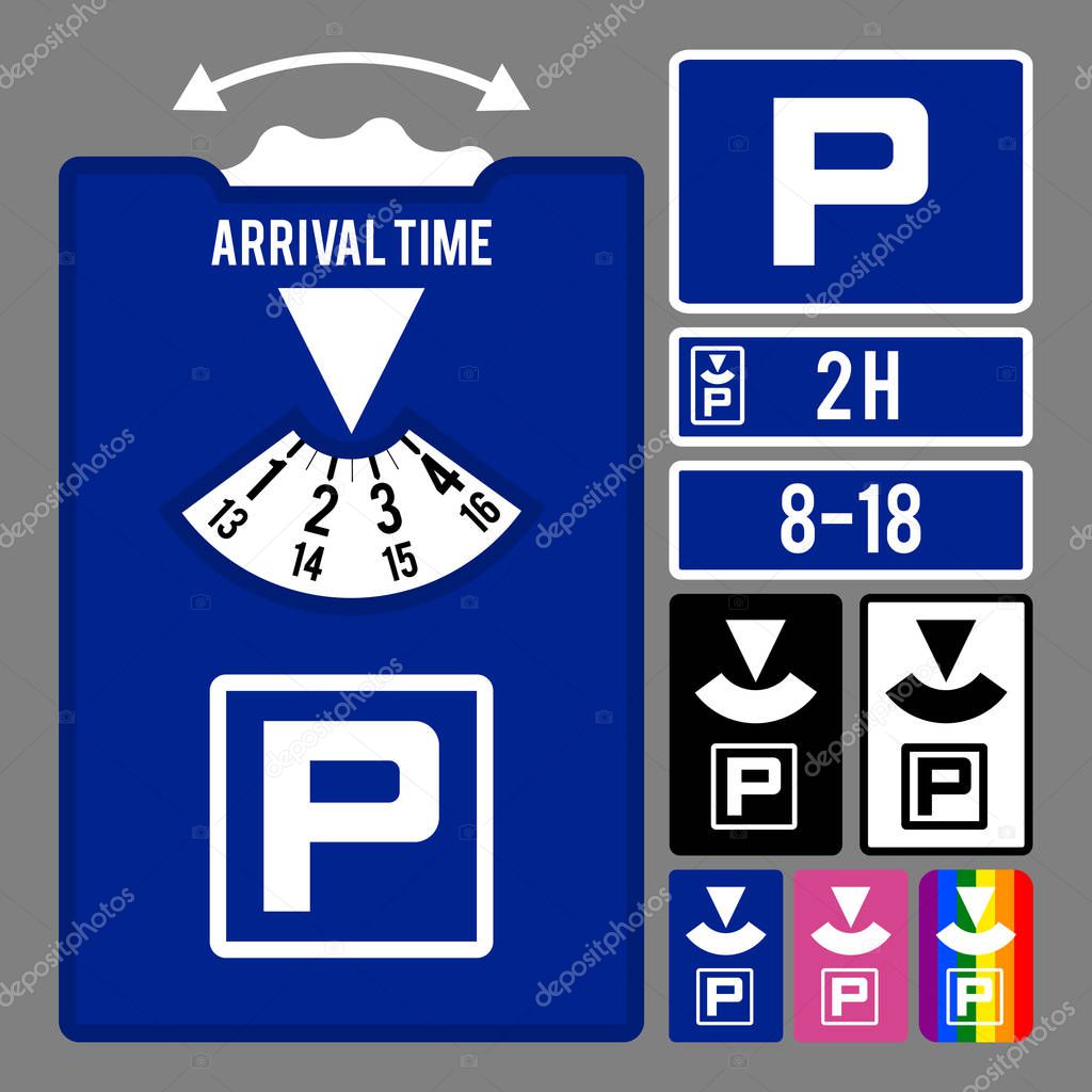 Parking clock icon. Vector set for parking time tracking
