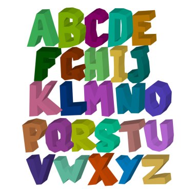 beyaz izole arka planda çok renkli kare üç boyutlu alfabesi