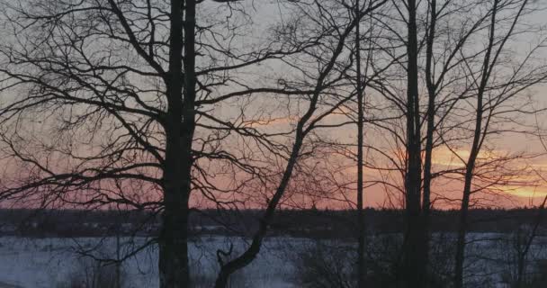 Zachód słońca zimą w opuszczonym miejscu poza miastem — Wideo stockowe