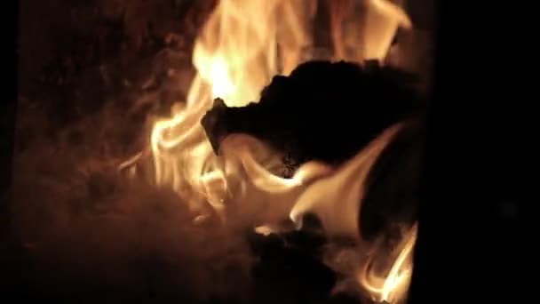 Coal burning in the oven close up. slow motion video — Stock Video