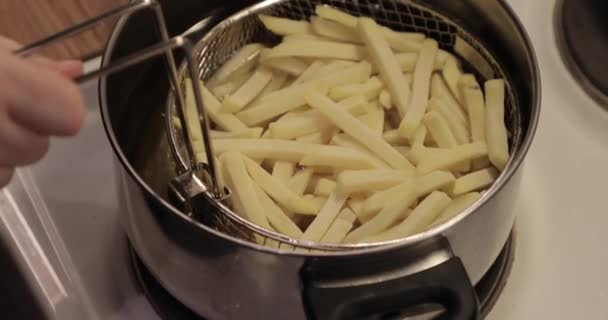 French fries cooking at home — Stock Video