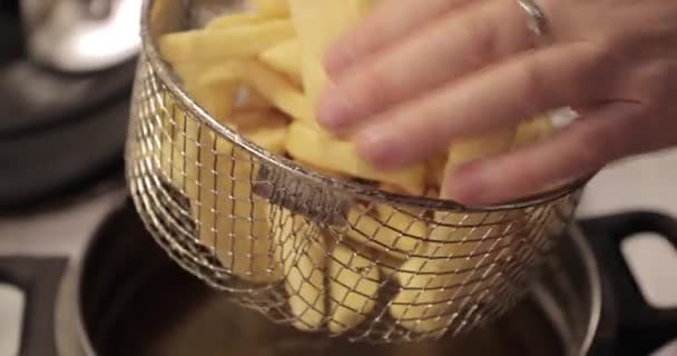 French fries cooking at home — Stock Video
