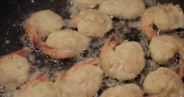 Shrimp fried in a frying pan — Stock Video